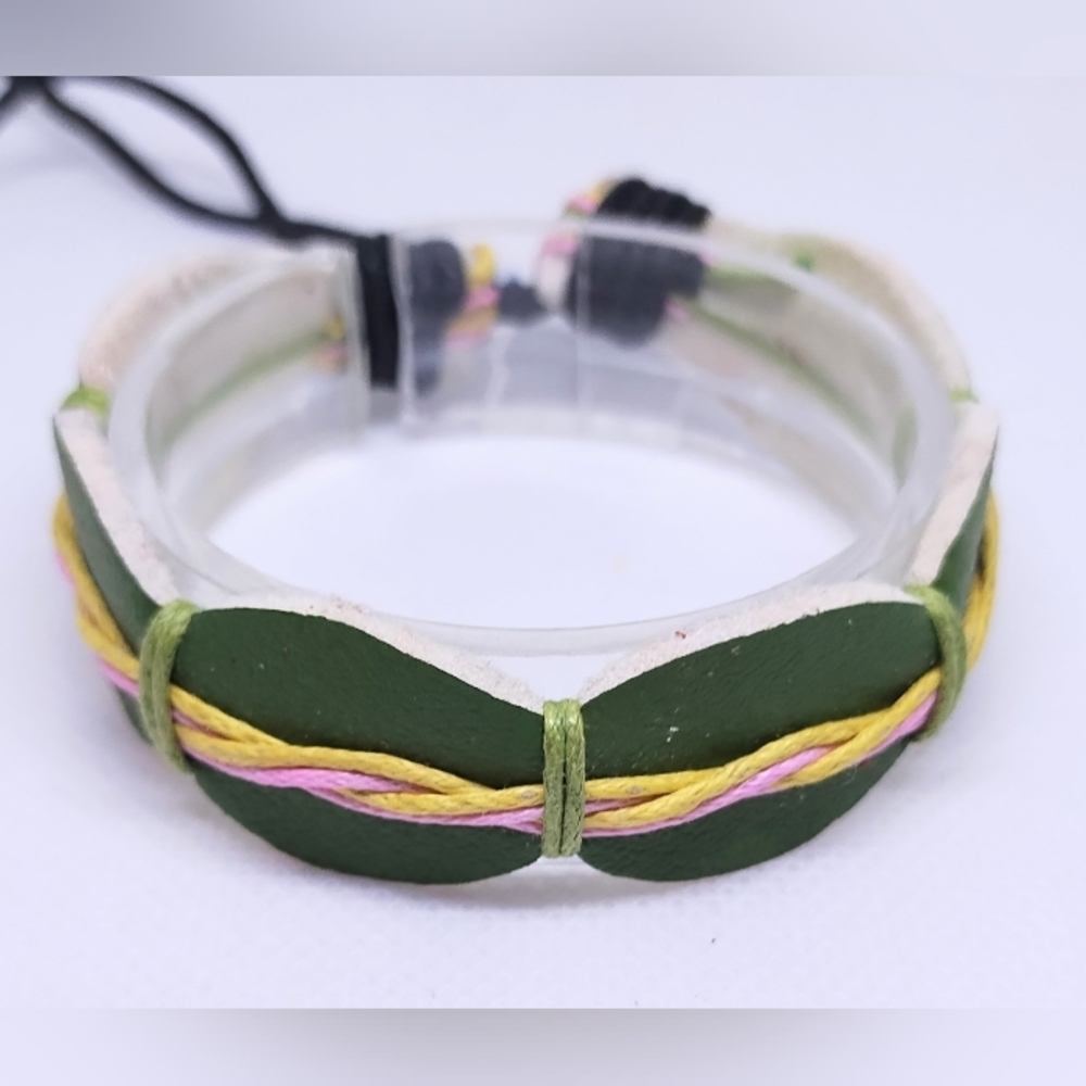 Men's Bracelet Leather Layered Green‎ NEW f57